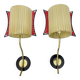 Pair of wall lights with cream silk shade and brass rod from the 1950s