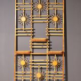 Rattan and Bamboo Room Divider with Sunbrust Accents, Czechoslovakia, 1960´s