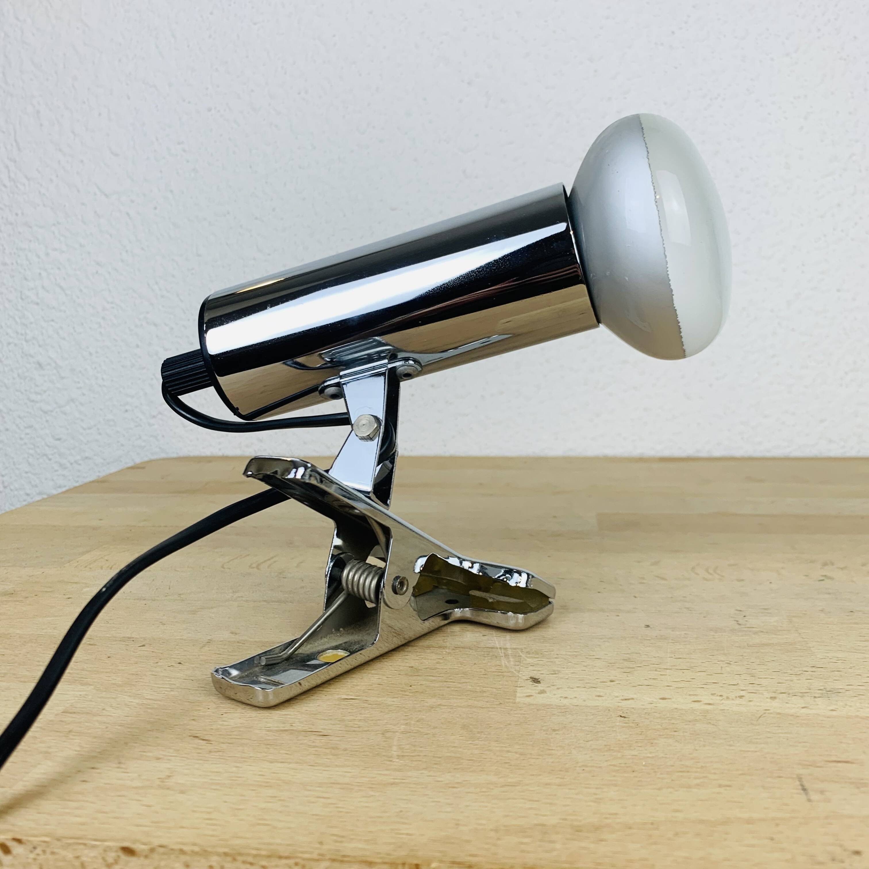 Targetti chrome metal spot light 70's, clamp lamp