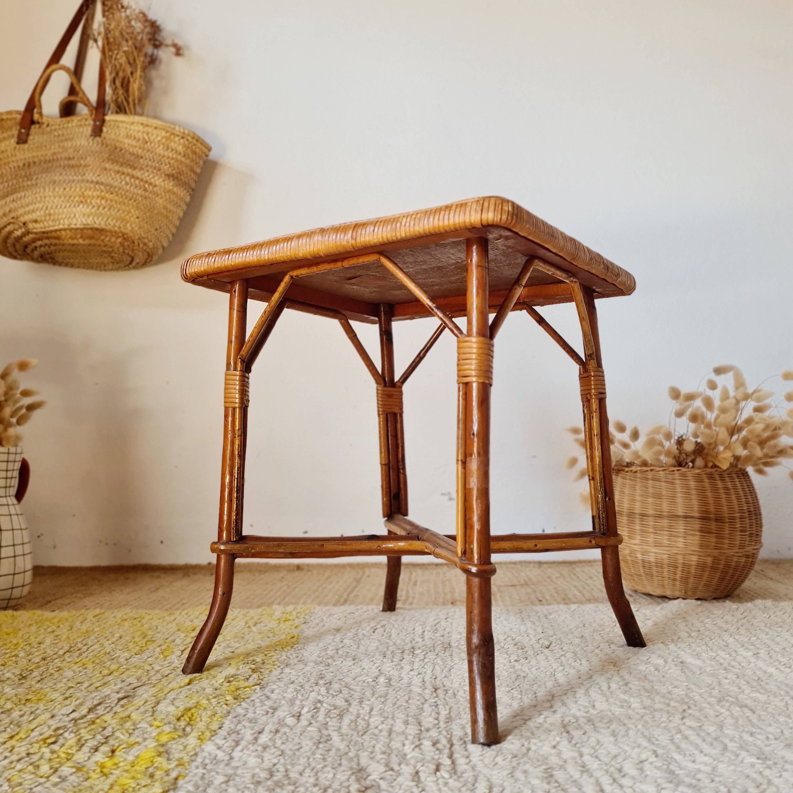Vintage rattan side table or coffee table – 1960s Riviera style