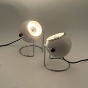 Pair of Rare Targetti Eyeball Lamps in White and Chrome, Italy, 1970s