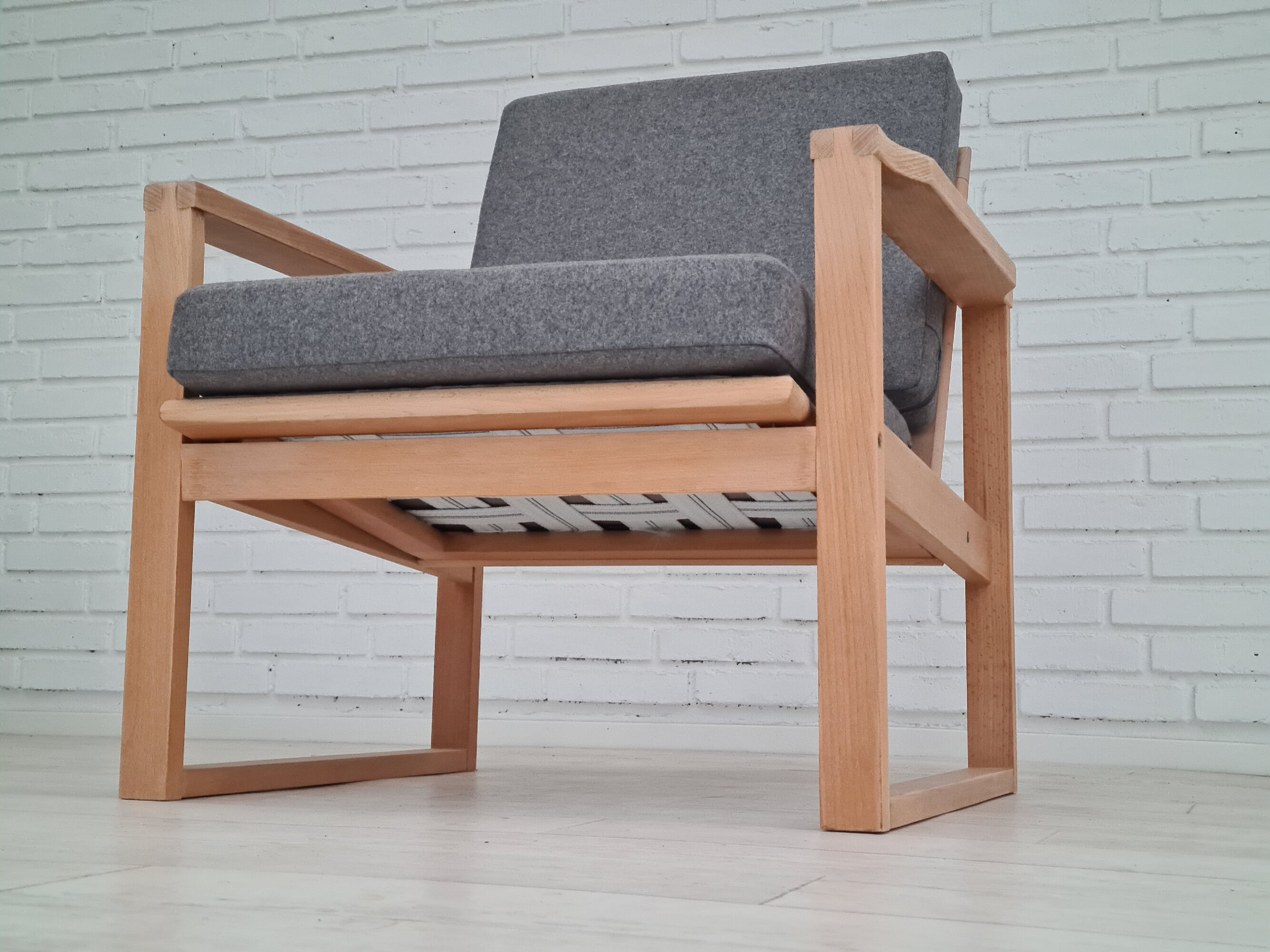 1970s, danish armchair, reupholstered, furniture wool, beech wood
