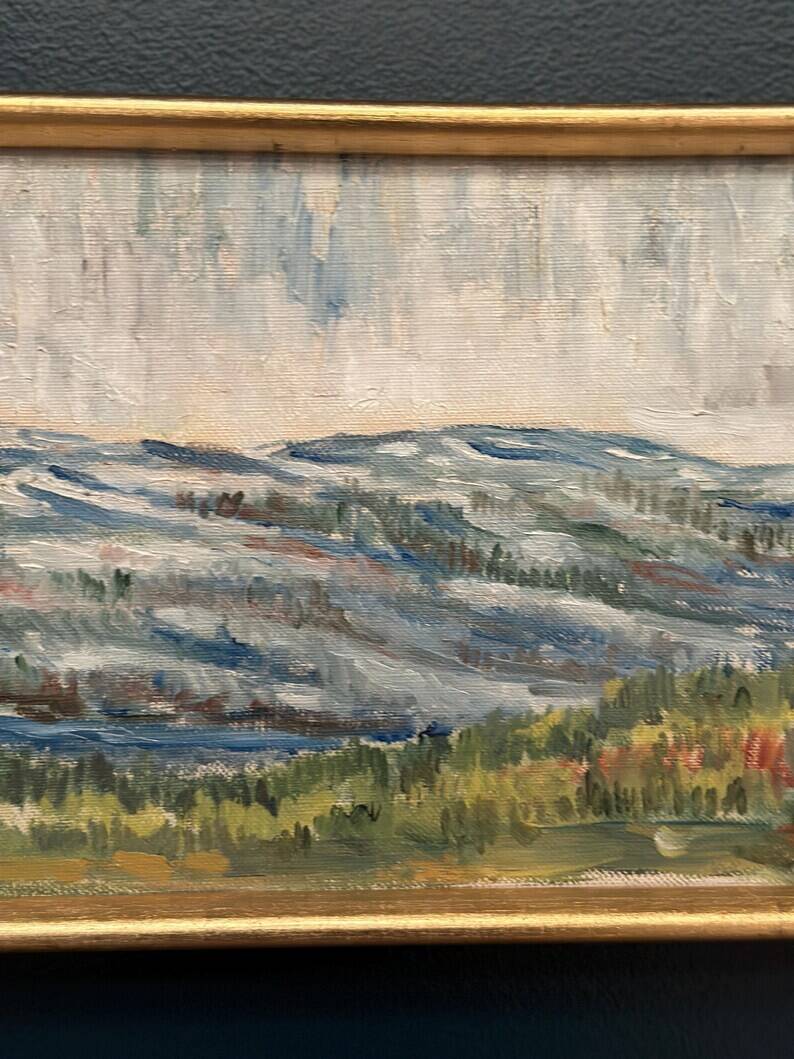 Mid Century Oil On Canvas Landscape By Unknown Artist Vintage & Framed – 33 × 22 Cm