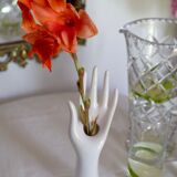 Hand baguier jewelry display or white porcelain vase 70s Vallauris