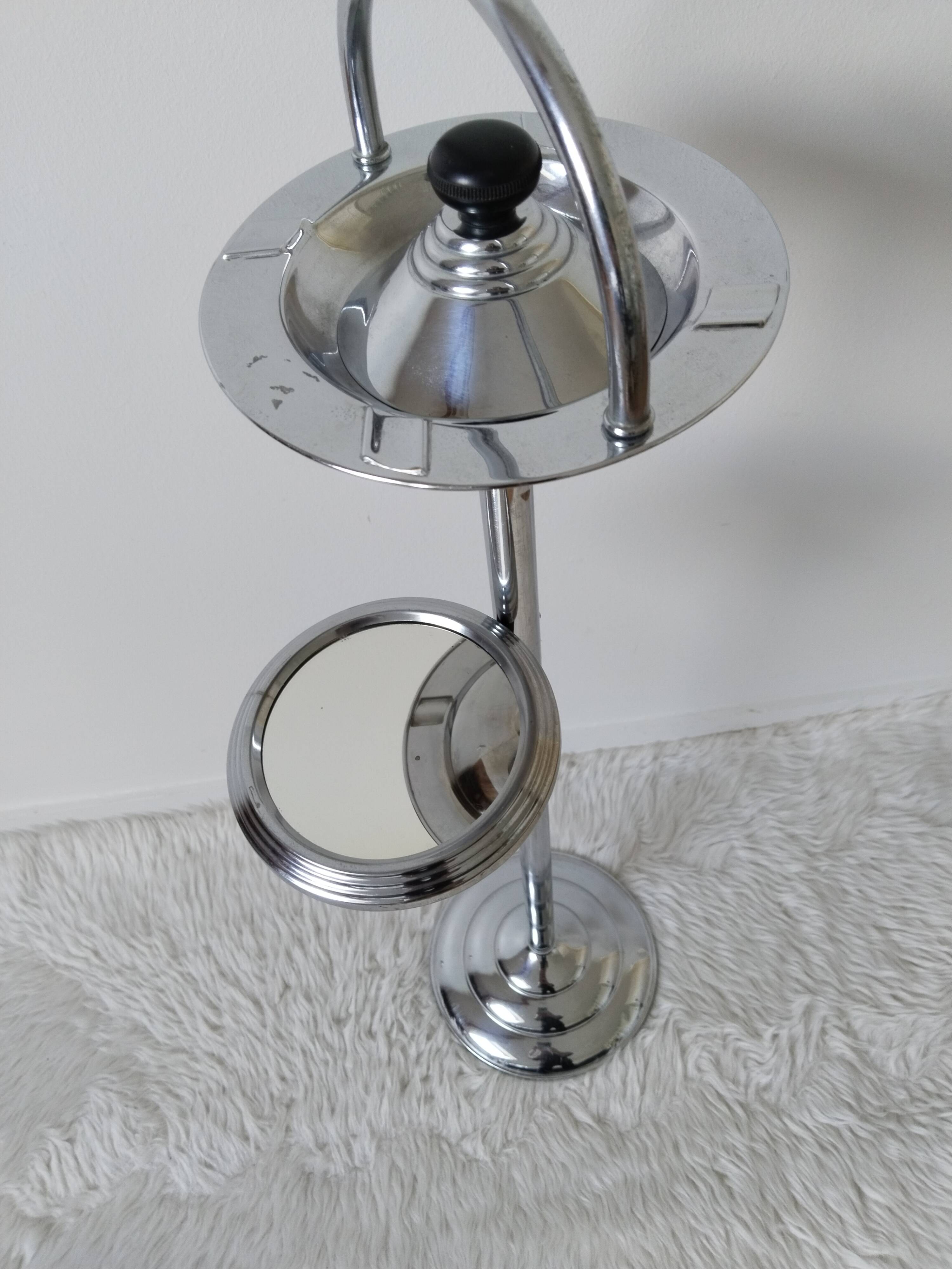Free-standing ashtray, with mirror shelf