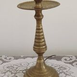 Tall Heavy Brass Electrified Moroccan Candlestick Lamp Mid-20th Century