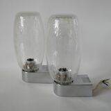 Pair of designer wall lights in blown glass and chrome by inda circa 1960-1970