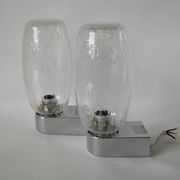 Pair of designer wall lights in blown glass and chrome by inda circa 1960-1970