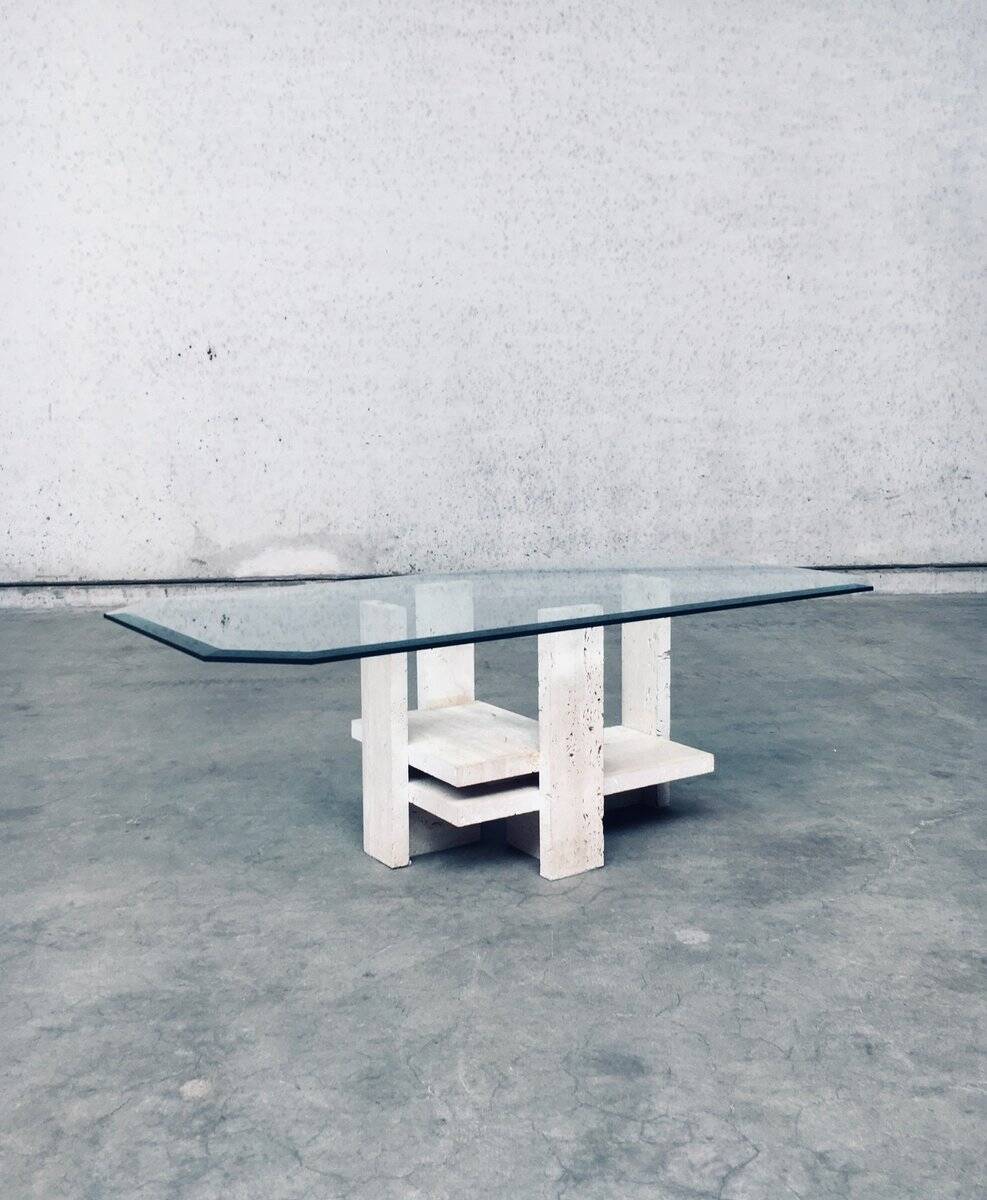 Brutalist Travertine Coffee Table by Willy Ballez, Belgium, 1970s