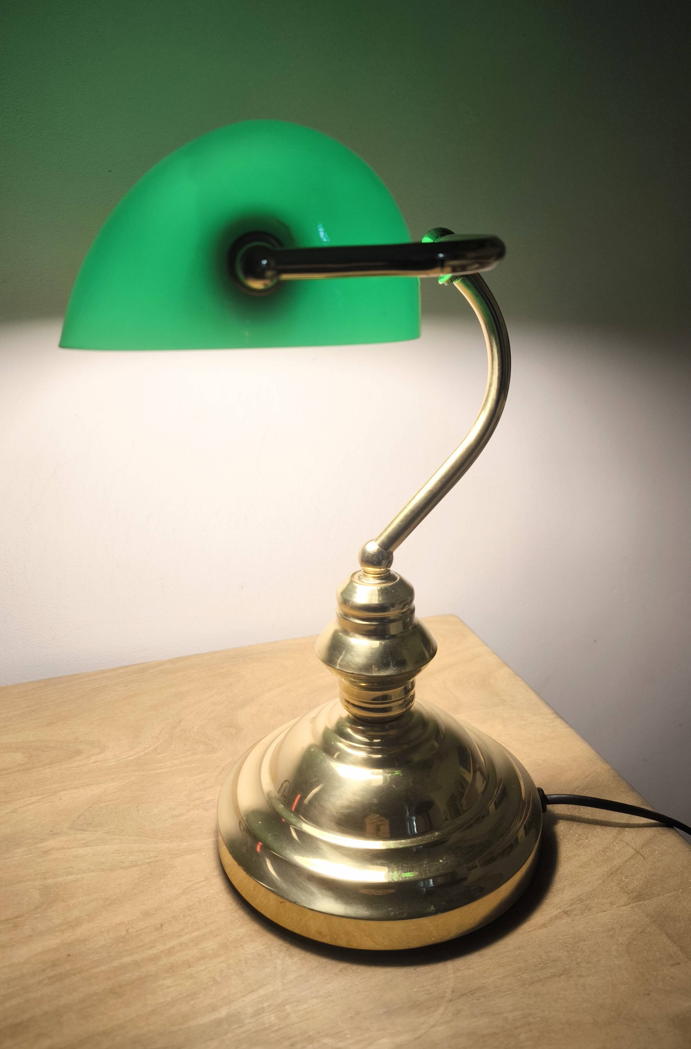 Lámpara vintage de banquero de cristal verde opalino