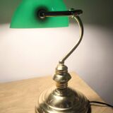 Lámpara vintage de banquero de cristal verde opalino