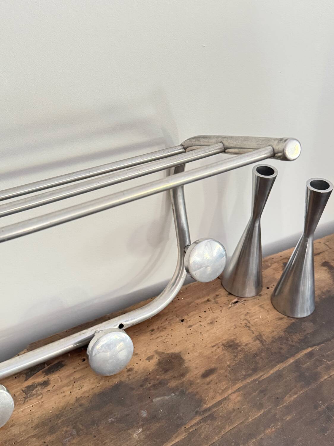 Vintage aluminum wall coat rack