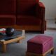 Sculptural French Art Deco stool with storage, reupholstered, made in the 1940s.
