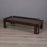 VINTAGE 1970S COFFEE TABLE IN WOOD AND GLASS DESIGNED AFRA E TOBIA SCARPA