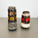 Set of two pottery fat lava vases "multi-color" by scheurich, germany, 1970s