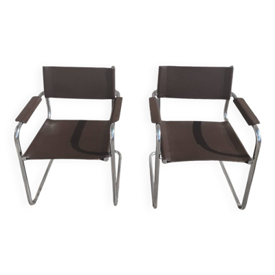2 fauteuils Cantilever S34 cuir marron