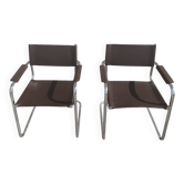 2 fauteuils Cantilever S34 cuir marron