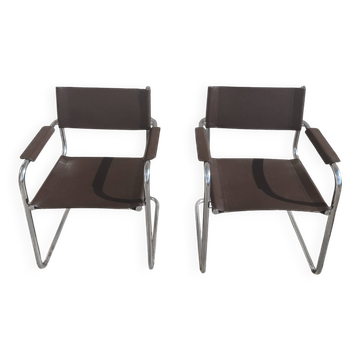 2 Cantilever S34 armchairs in brown leather