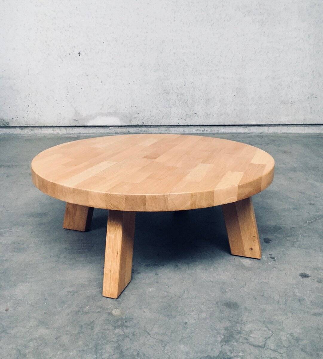 Brutalist Oak Round Coffee Table from Meubelfabriek Oisterwijk, Netherlands, 1960s