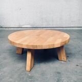Brutalist Oak Round Coffee Table from Meubelfabriek Oisterwijk, Netherlands, 1960s