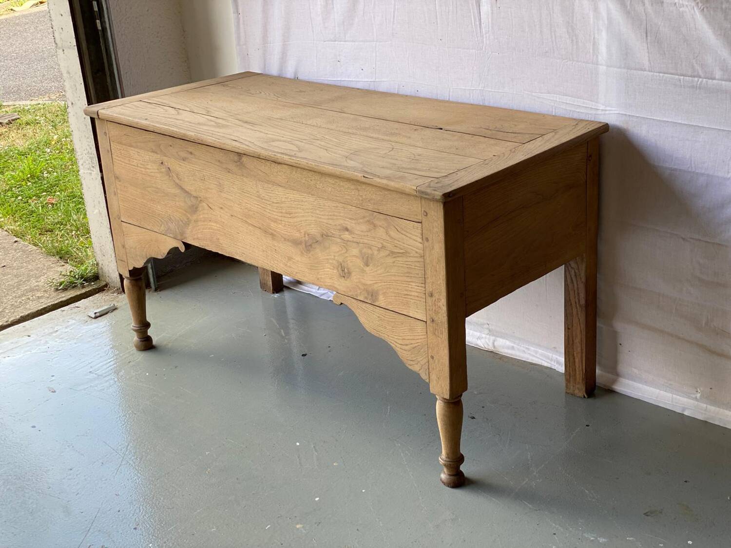Vintage kneading trough renovated in solid raw oak wood