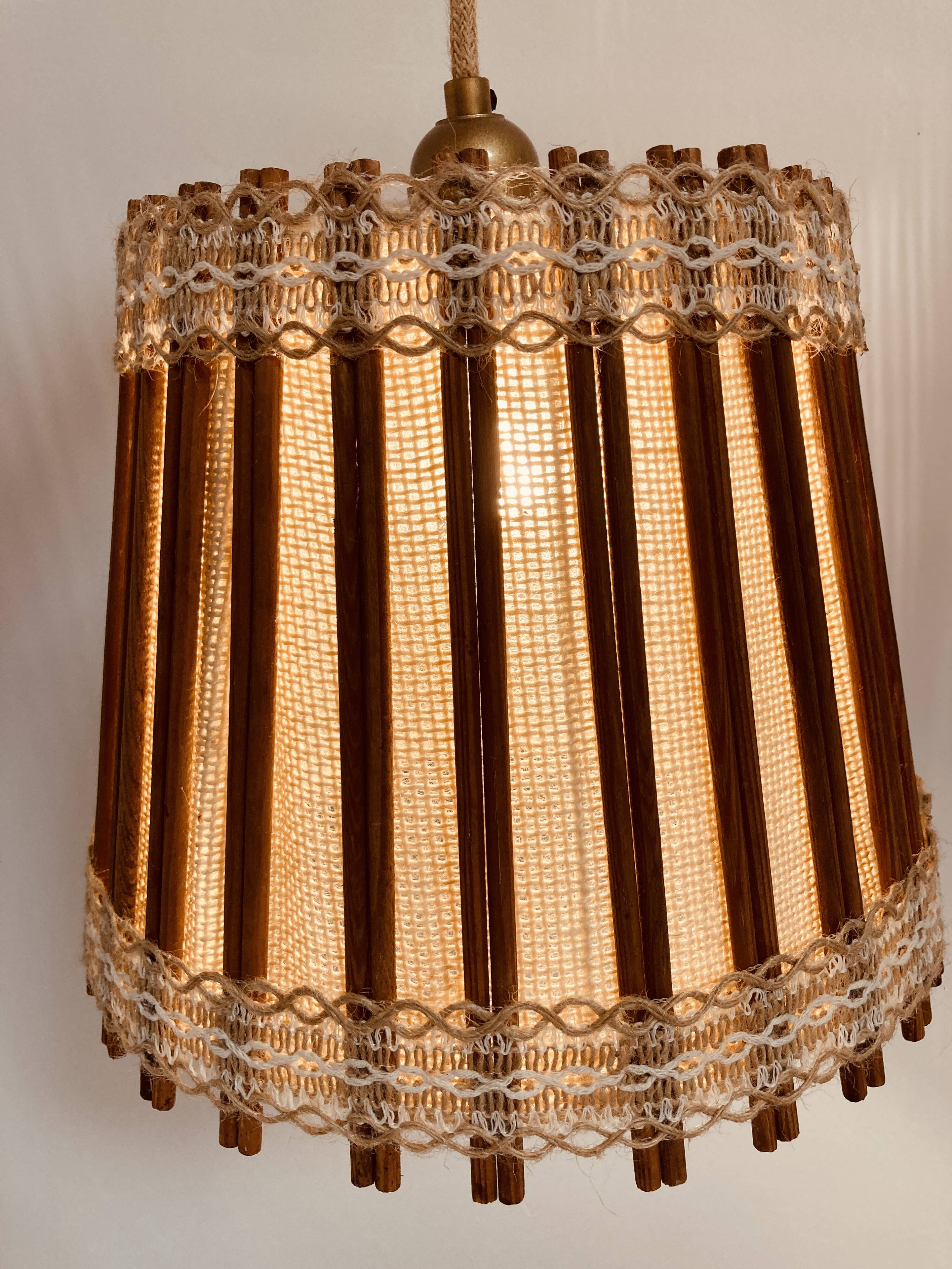 Vintage fabric and wood pendant light