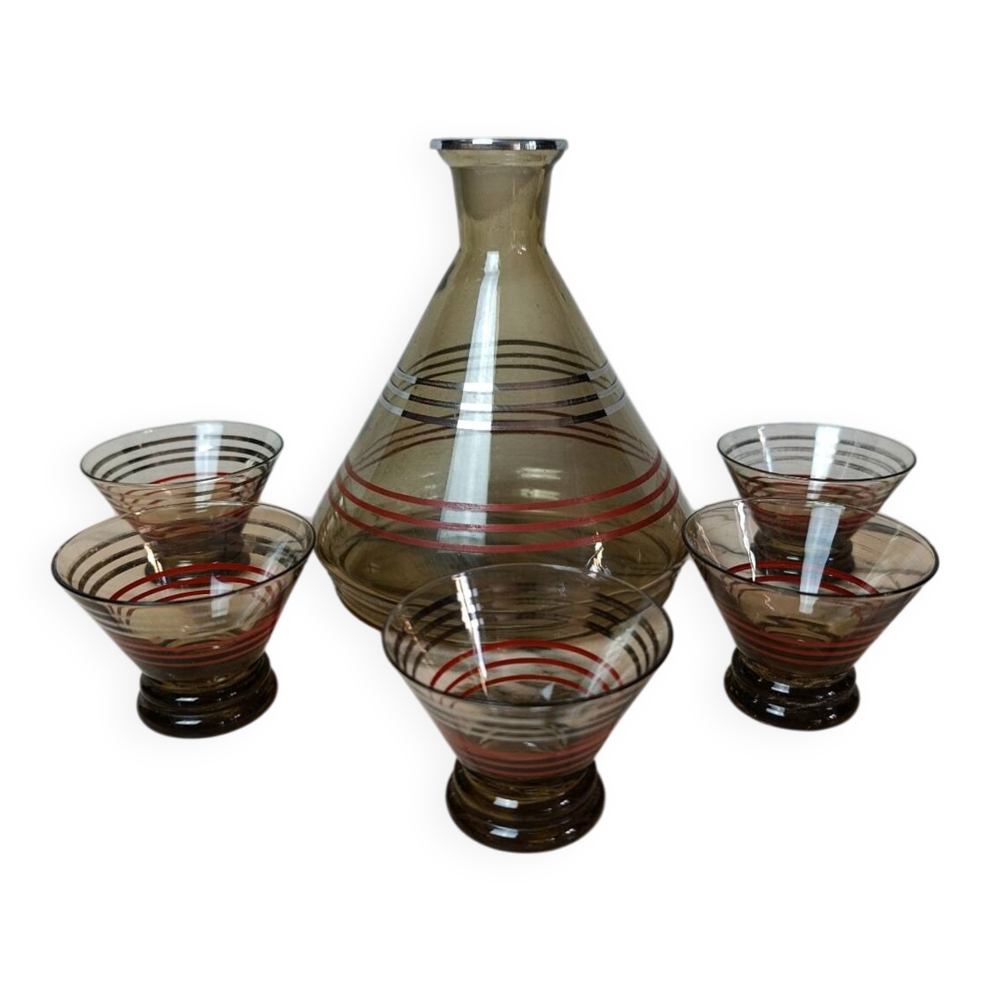 Art Deco liqueur service in smoked glass