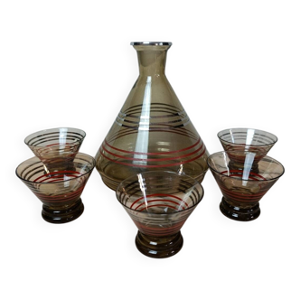 Art Deco liqueur service in smoked glass