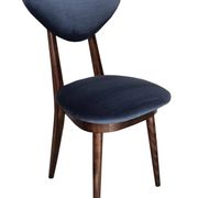 Heart-shaped blue velvet chair with walnut wood, mid-century, Poland, 1960s.