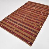 Turkish Striped Red Brown Vintage Kilim Rug, 154x246Cm