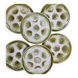Set of 6 Moulin des Loups oyster plates – vintage green earthenware