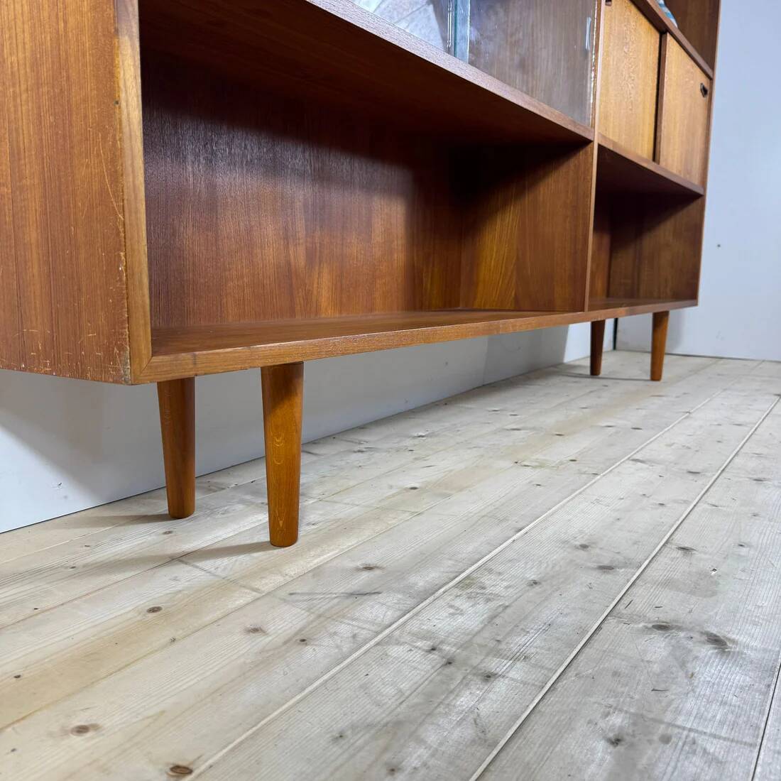 Vintage Clausen & Son teak bookcase with glass doors, Denmark 1960