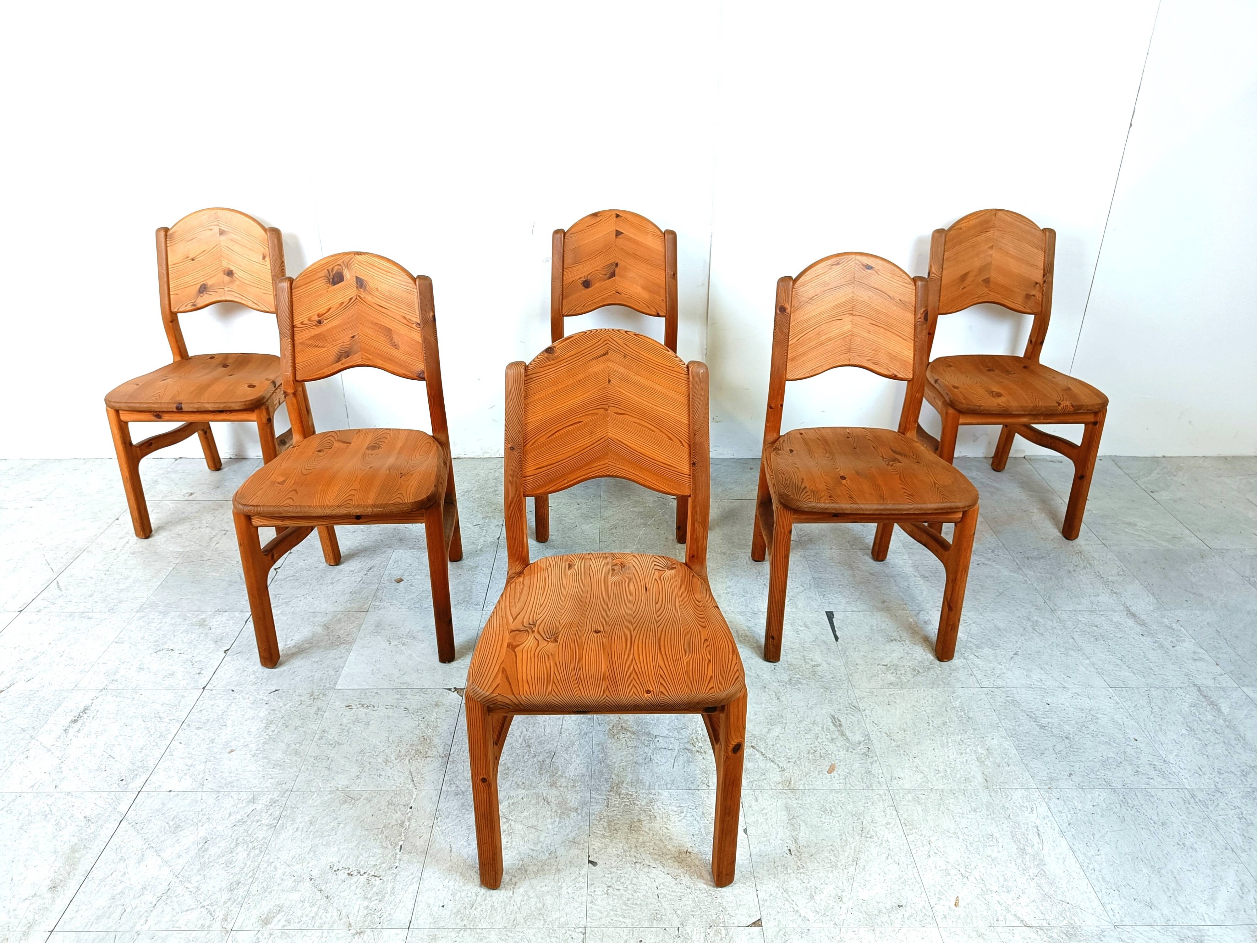 Vintage pine wood dining chairs - 1970s