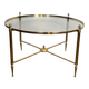 Neoclassical Round Coffee Table in Brass with Fluted Supports and Floral Motifs