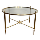 Neoclassical Round Coffee Table in Brass with Fluted Supports and Floral Motifs