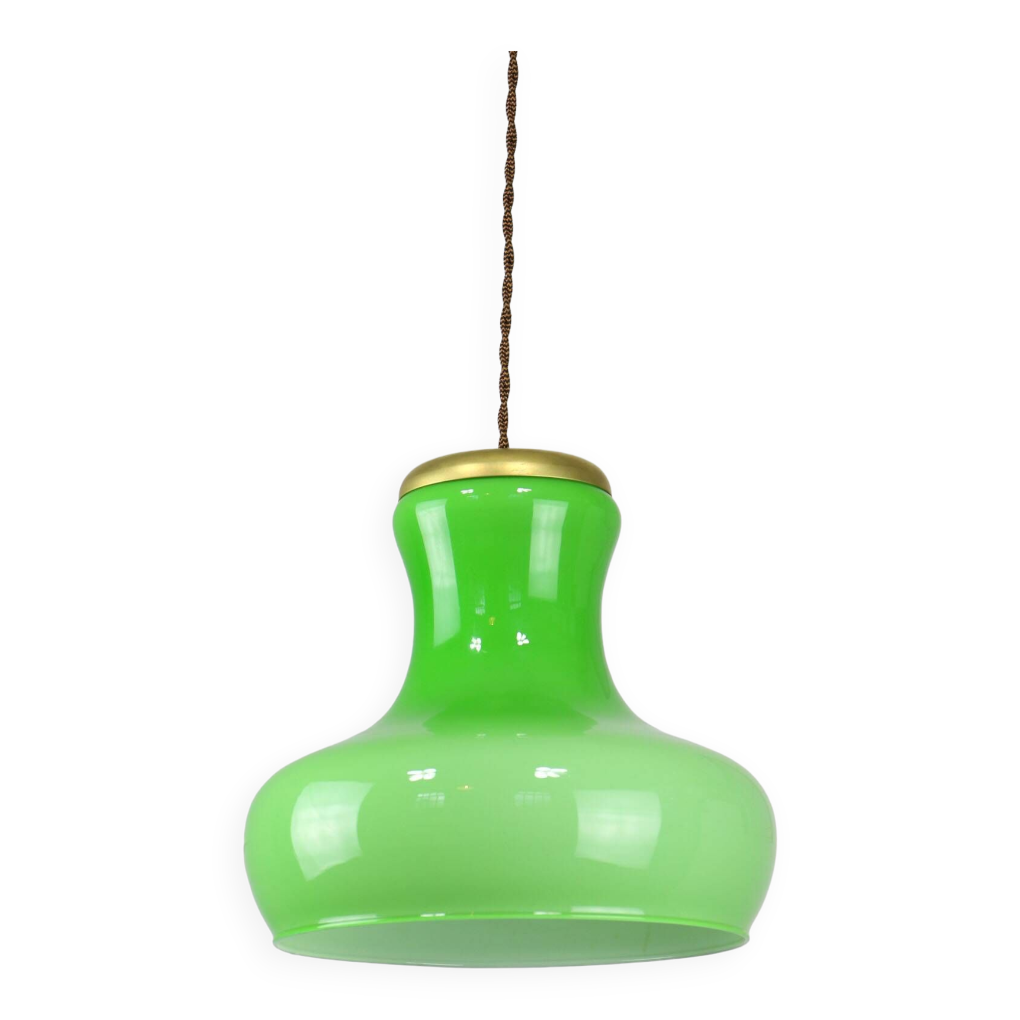 Big Mid-century Italian Brass and Glass Pendant Lamp