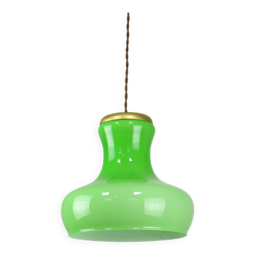 Grande lampe à suspension mid-century en laiton et verre, italie
