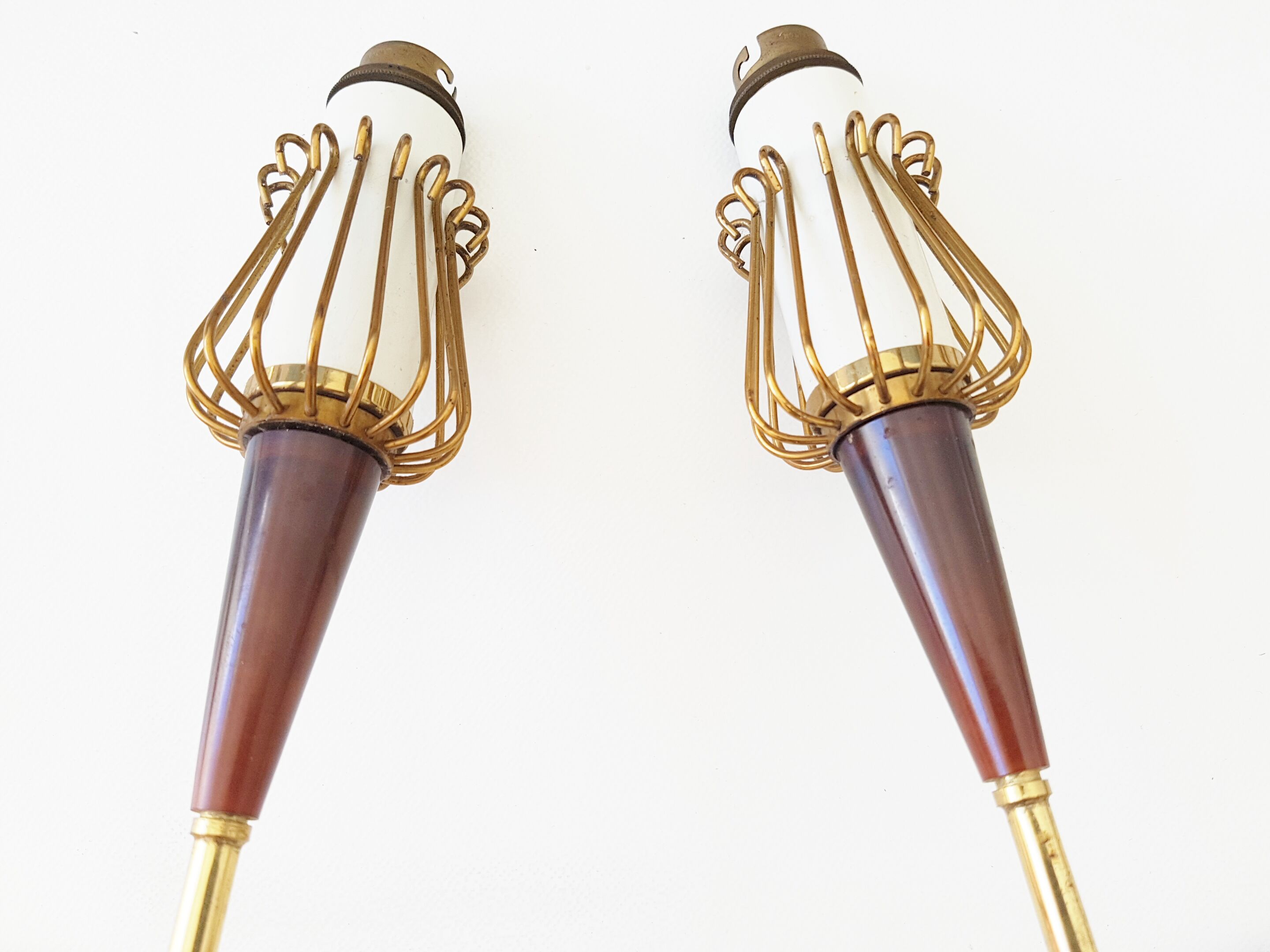 Lunel House: 1950 pair brass & resin vintage 50's wall lights