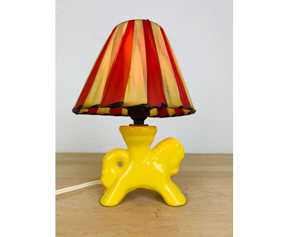 Lampe cheval céramique jaune années 50