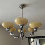 Art Deco chandelier in nickel-plated and opaline metal