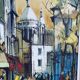 Painting by Fabien CLAUDE, lively Paris street in Montmartre, vintage 1960
