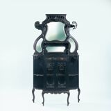 Arts crafts parlour glass display cabinet black ebonised chippendale england