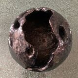 Large brutalist spherical vase in iridescent glazed terracotta