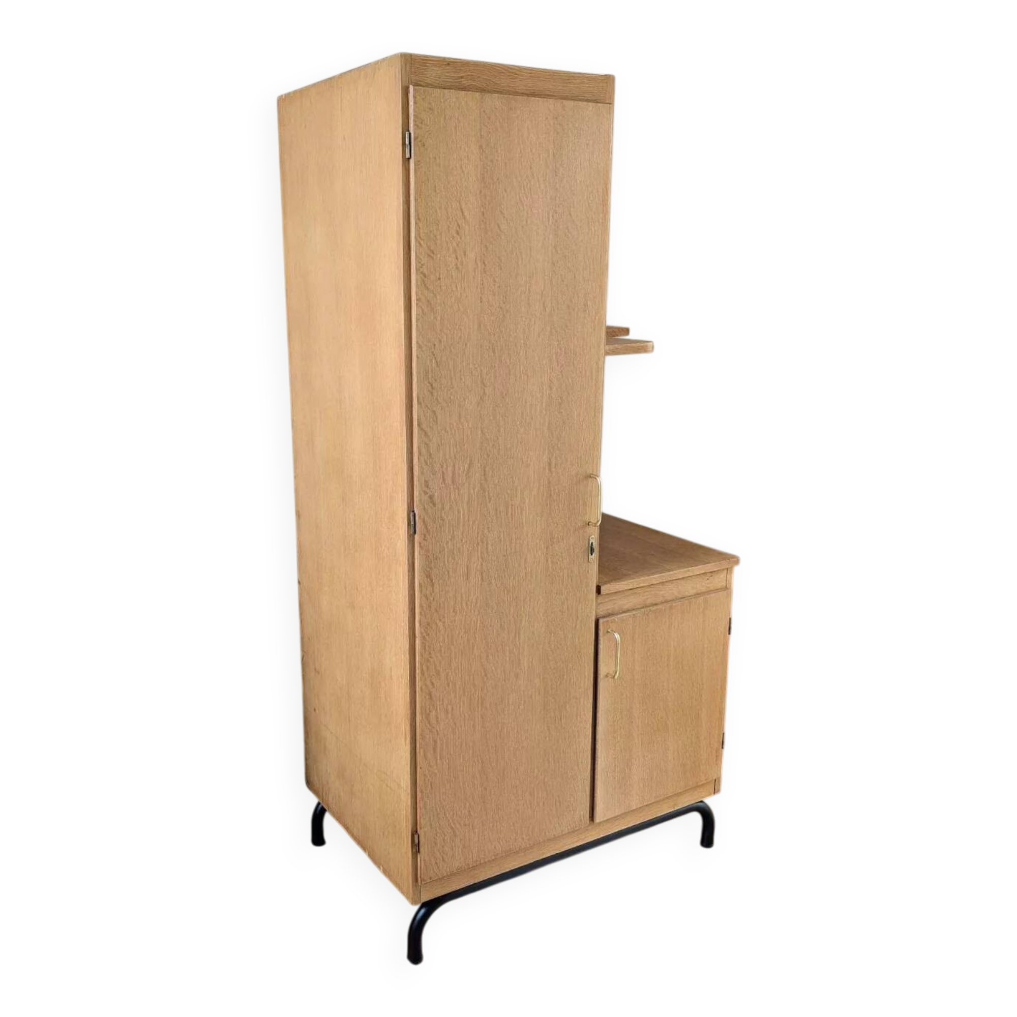 Renovated vintage asymmetrical oak wardrobe