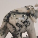 Pair of elephant paperweights, veined marble, 80s - France