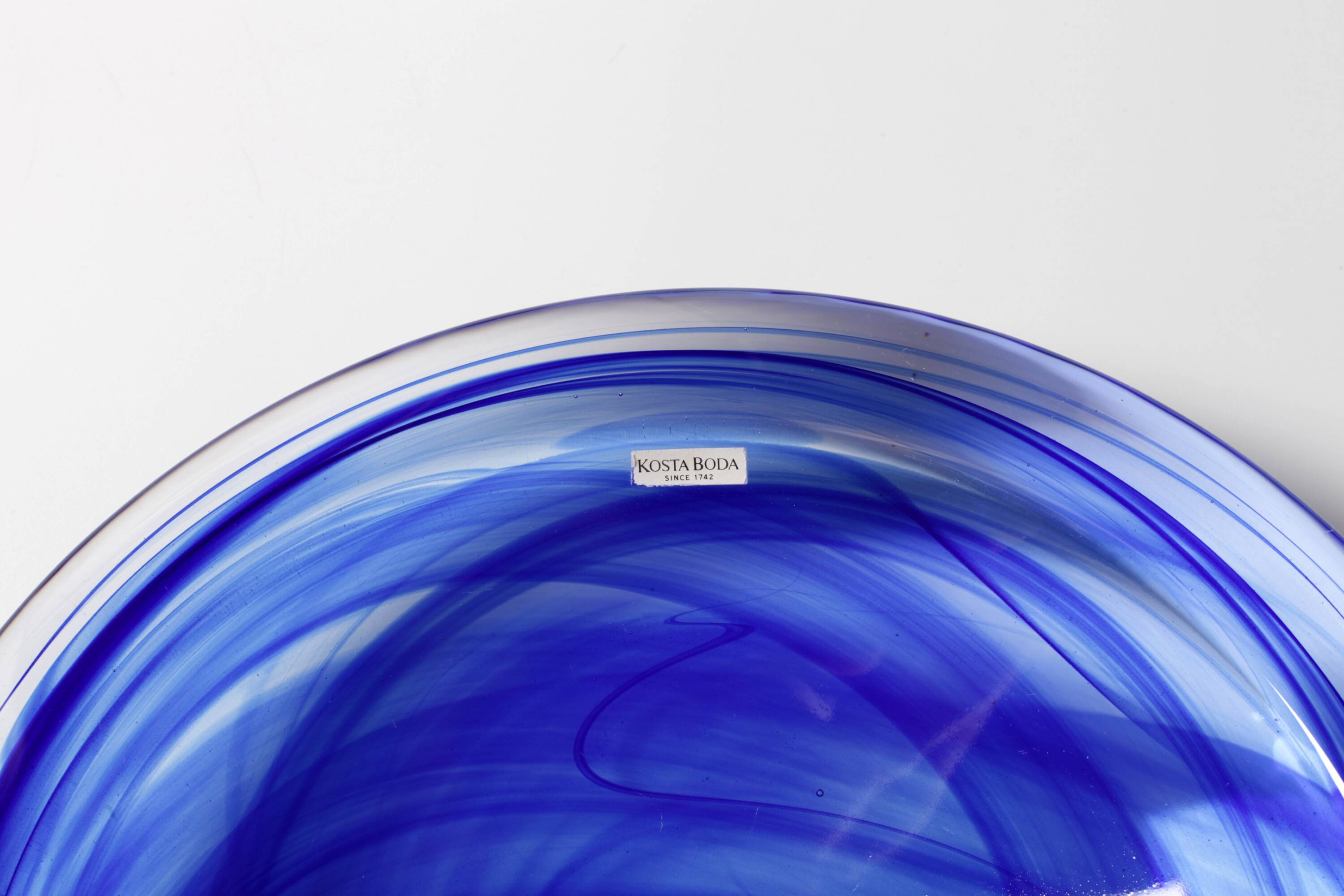 Large Blue Glass Bowl Atoll by Anna Ehrner for Kosta Boda / Sweden / 1990
