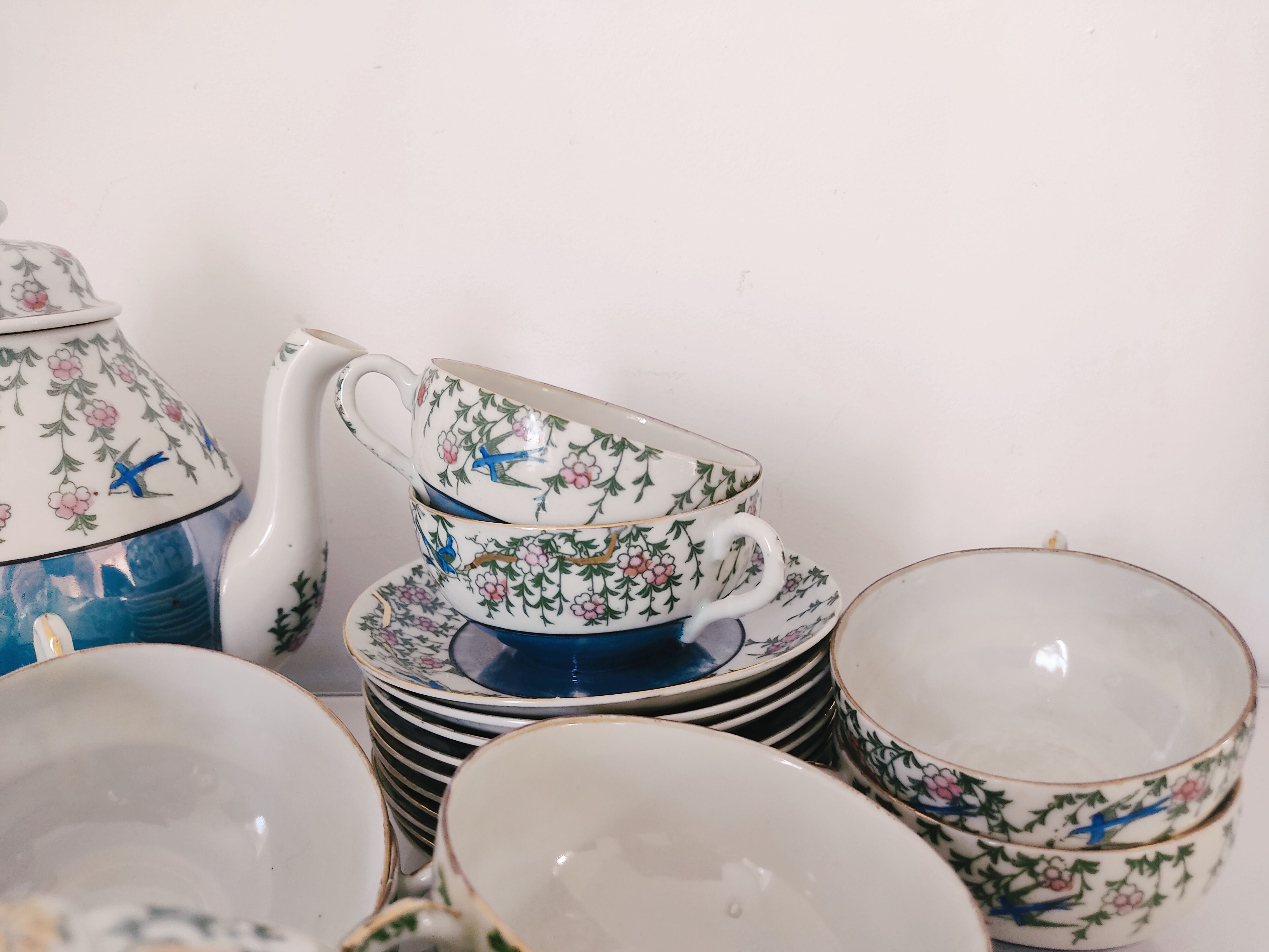 Japanese coffee set 10 cups, milk jar, sugar pot