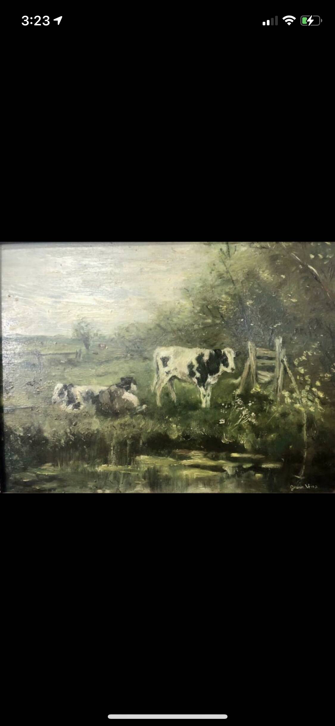 Dutch school - landscape with cows - oil paint