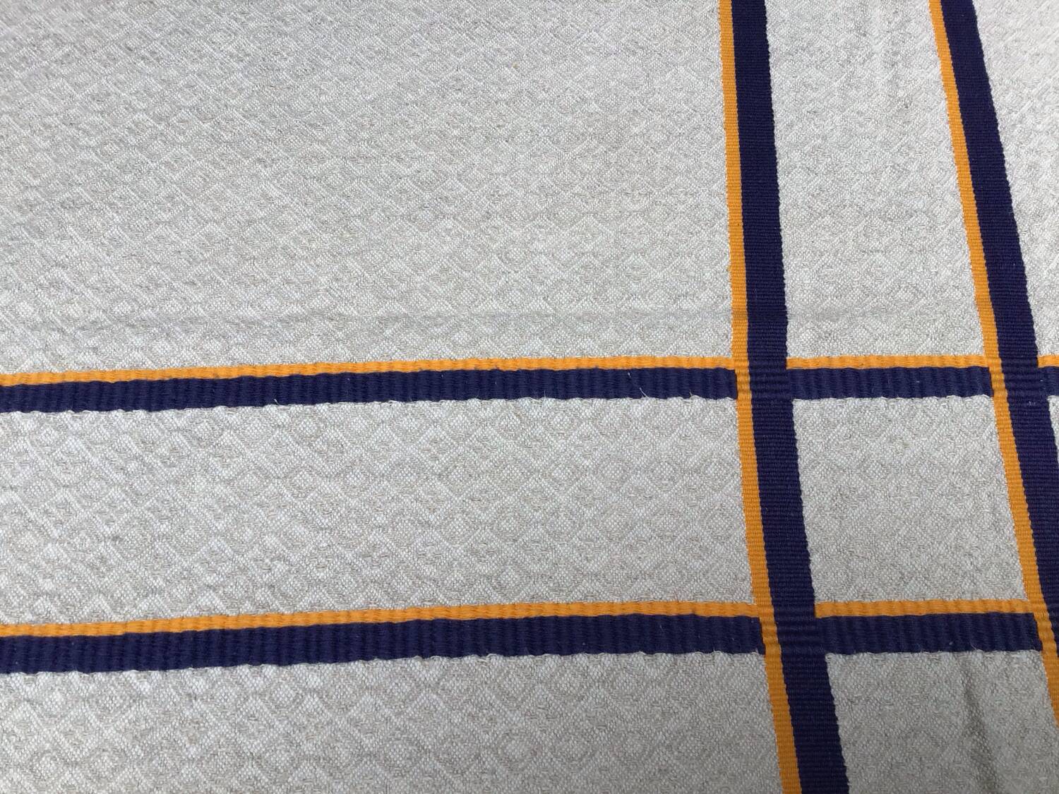 Basque fabric tablecloth with yellow and navy stripes