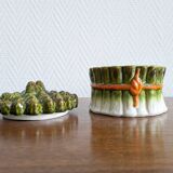 Vintage asparagus tableware sauce container, Italian majolica